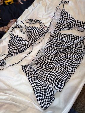 Black & White Checkerboard Bikini Set Medium-Large